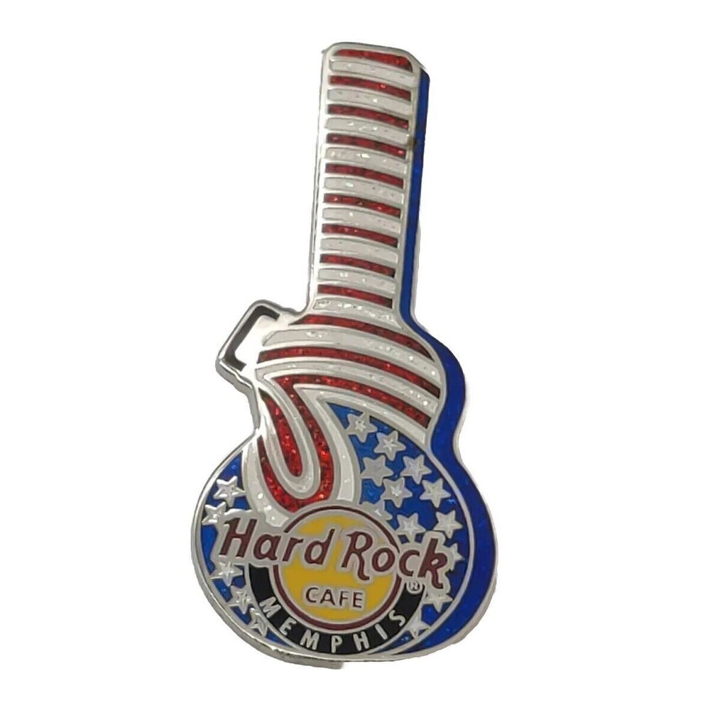 HARD ROCK CAFE HAT LAPEL SCATTER PIN MEMPHIS PATRIOTIC FLAG GUITAR